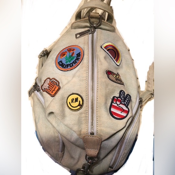 Rebecca Minkoff Denim Backpack with Cute Groovy Patches Small - Picture 1 of 16